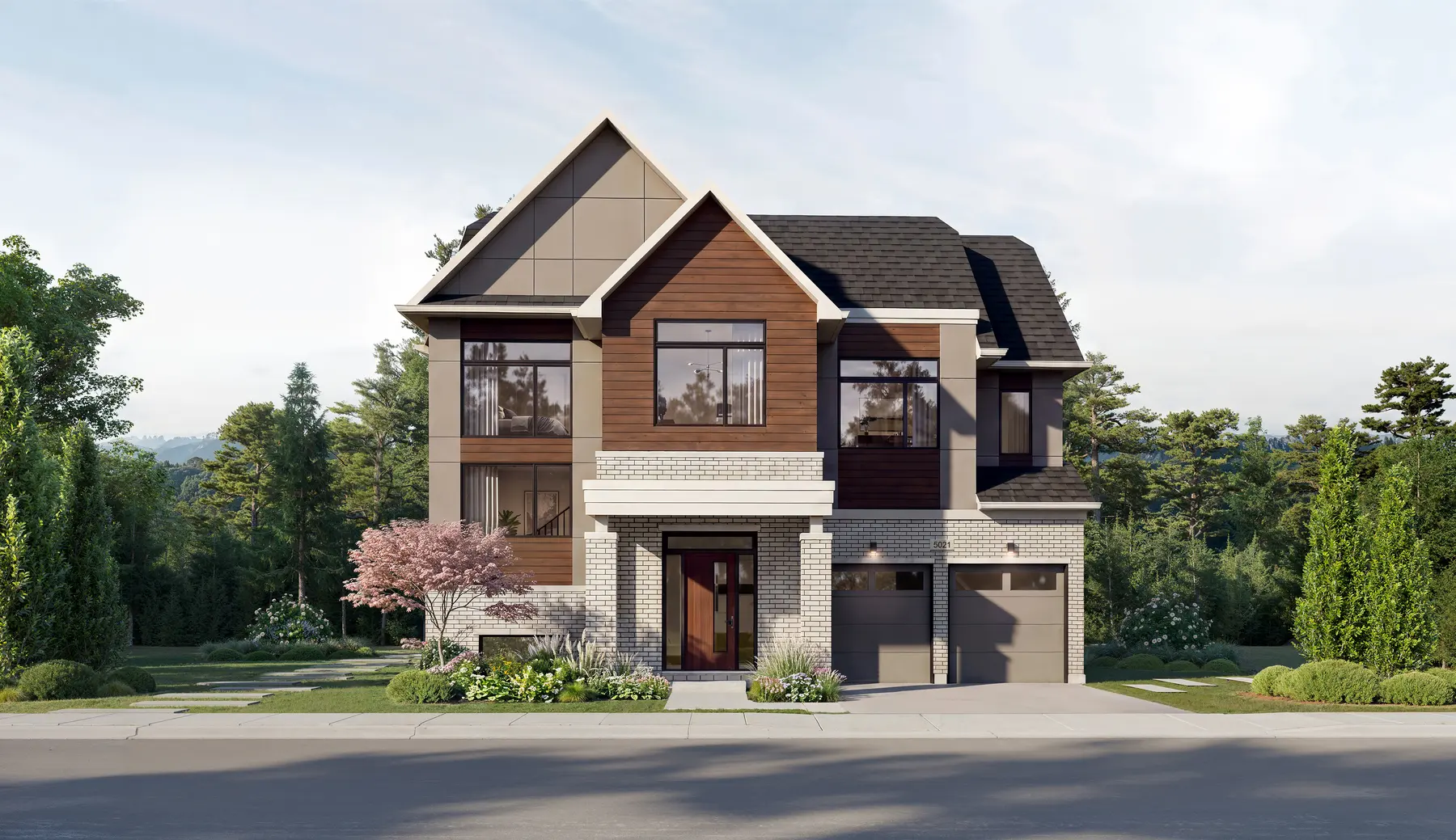 Artist's concept of the 50′ Collection elevation at Five Oaks
