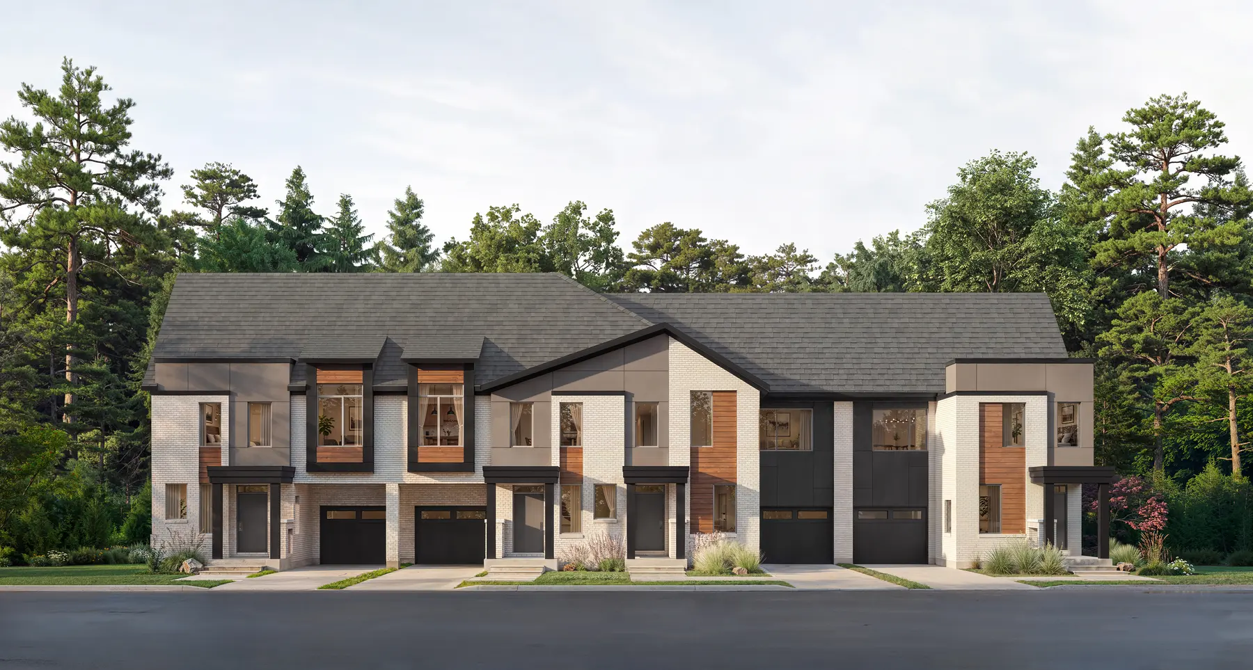 Artist's concept of the 24′ Townhome Collection elevation at Five Oaks