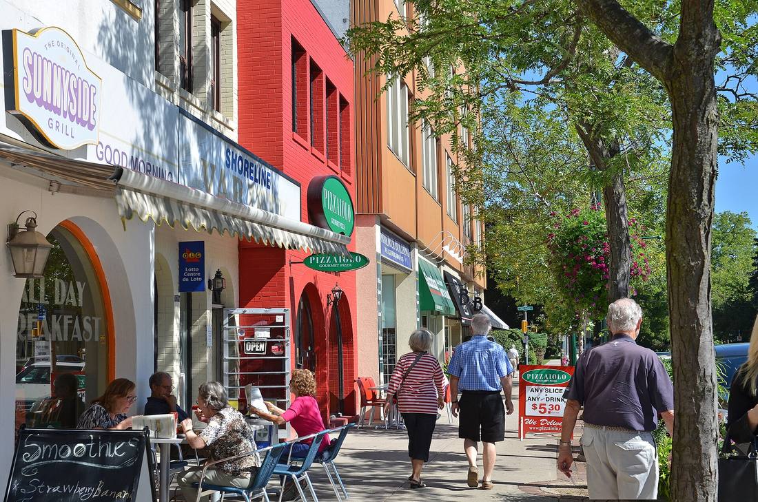 Cafés and shops on Lakeshore Road East in downtown Oakville