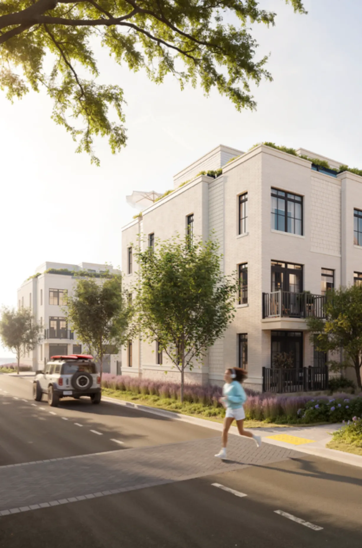 Artist's concept of the South Banks coastal townhomes at street level
