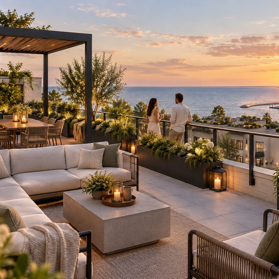 Rooftop terrace lifestyle, evening
